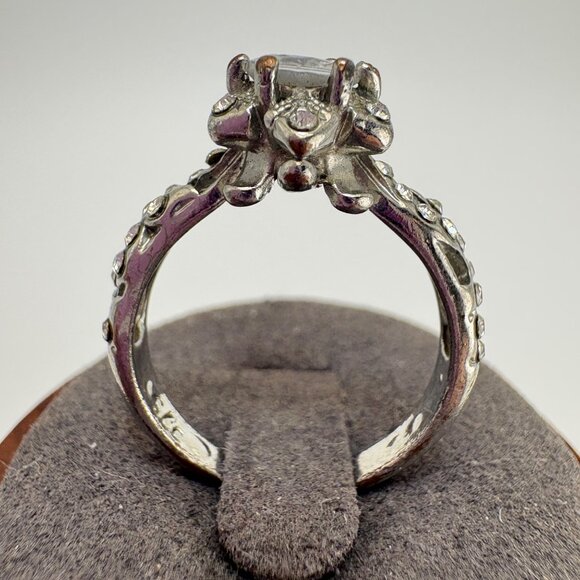 VTG Sterling Silver 925 Cubic Zirconia Fancy Border Prong Set Ring Size 8.25 - Picture 6 of 14